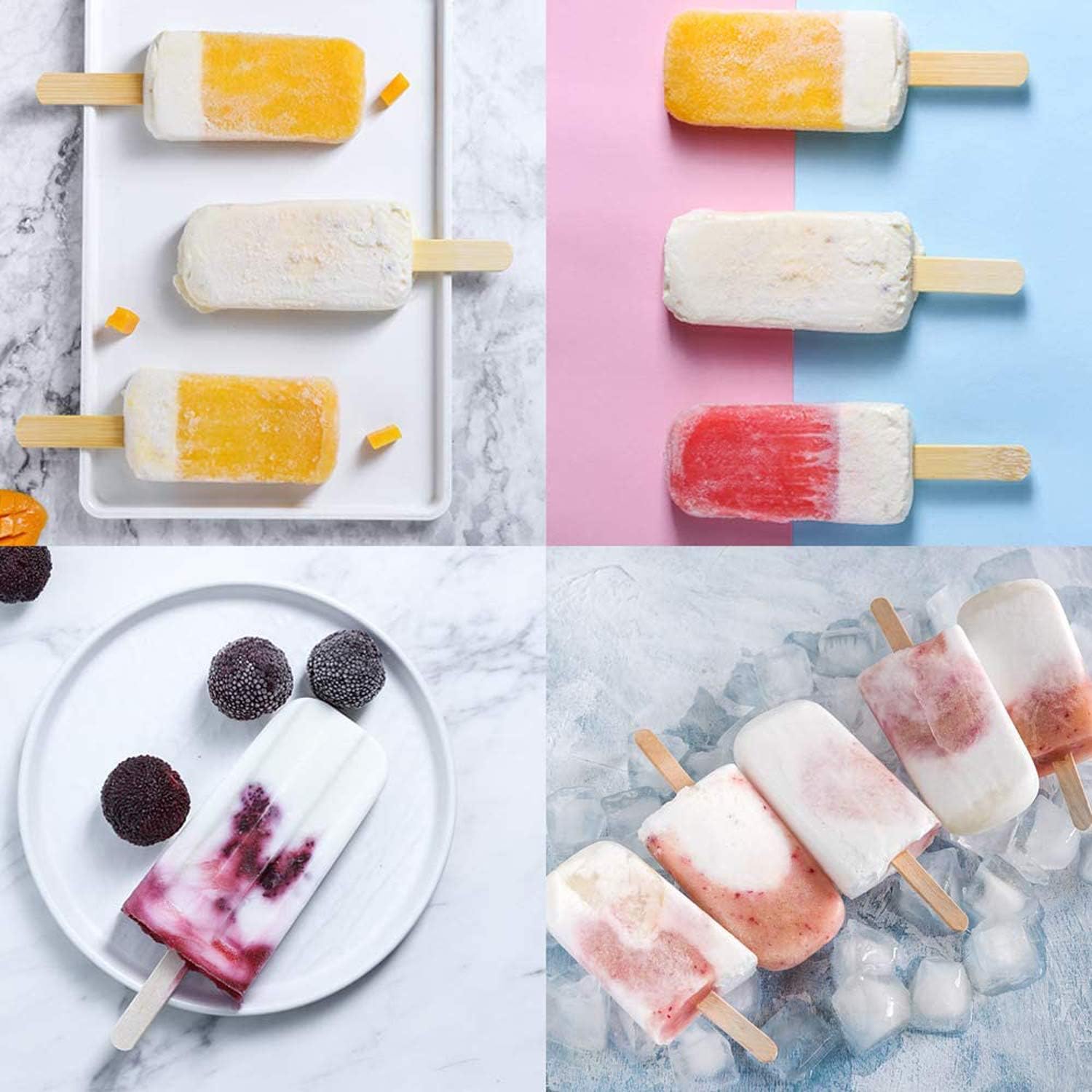 Homemade Popsicle Silicone Molds with Lid Popsicle Molds BPA-Free, Ice Pop Molds with 3 Cavities, Cake,Ice Cream and Popsicle Maker Easy Release with 100 Popsicle Sticks (Set of 2 Red)