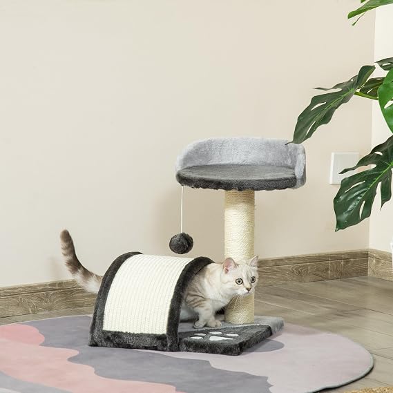 PawHut Small Cat Scratching Tree 2 Levels 14 x 37 x 46 cm Dark Grey