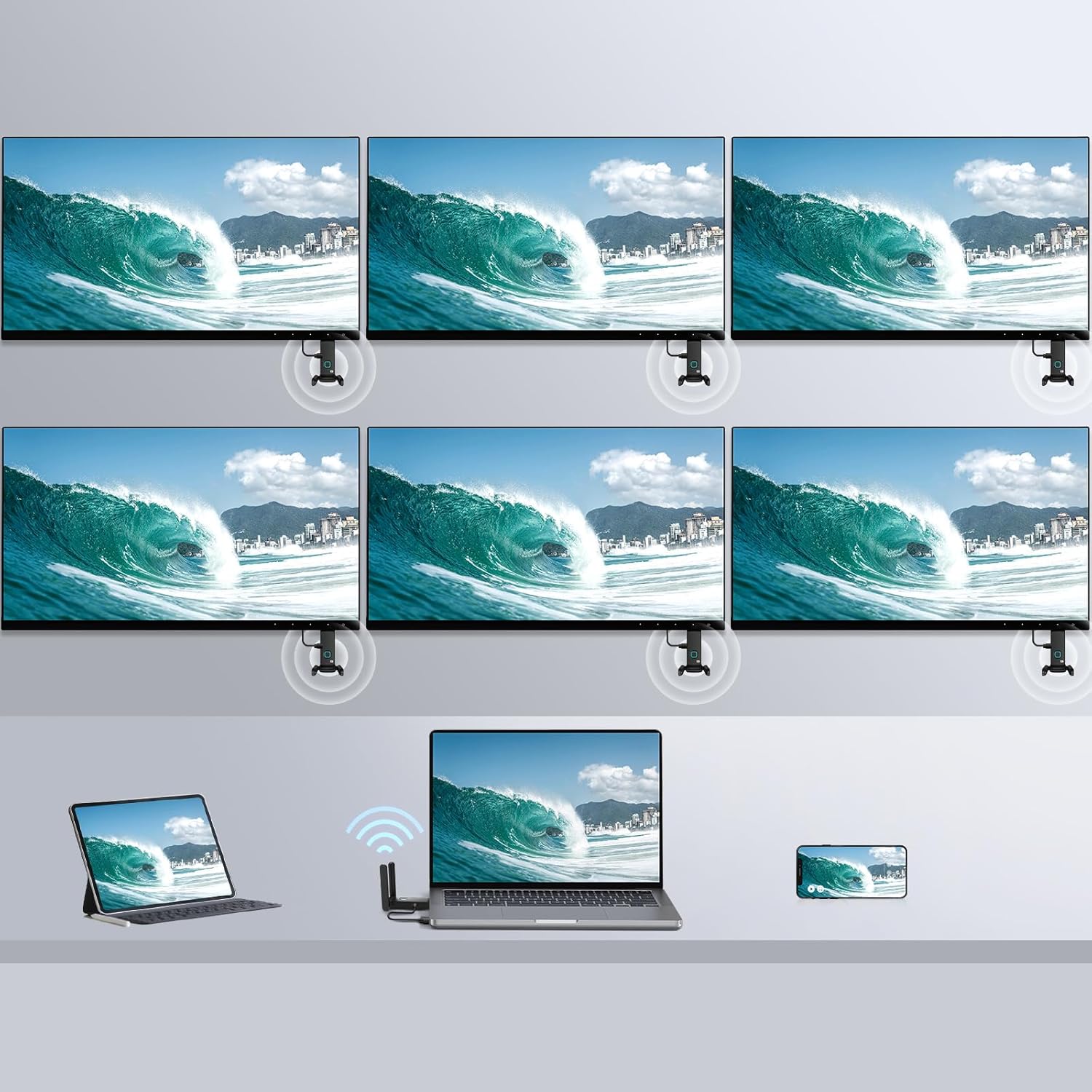 Wireless HDMI 3 Receivers and Transmitter,50M/165FT,No Hot,Plug and Play,2.4/5.8GHz Wirelessly Stream to Multiple TV/Projectors,USB-C Wireless HDMI Splitter for MacBook/Camera/Laptop