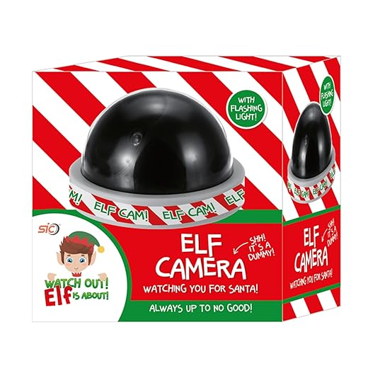 SIC Christmas Elf Dummy Camera – Santa Cam Dummy CCTV with Flashing Red LED Light – Realistic Dummy CCTV Christmas Decoration to Keep Kids Well Behaved & Protect Gifts