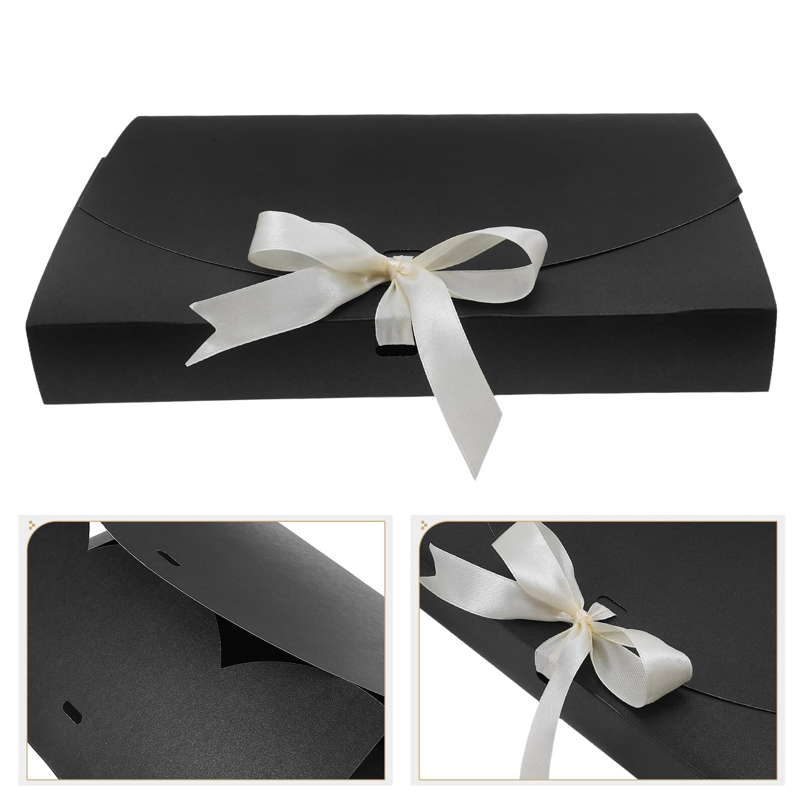 Healeved 20 Stück Schwarze Geschenkbox aus Papier für Schals und Handtücher Vielseitige Geschenkverpackung für Weihnachten und Reisen Elegante Schleifenverzierung