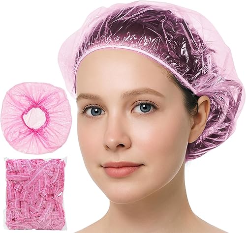 Lot de 50 bonnets de douche jetables, imperméables, multi-usages en plastique ép