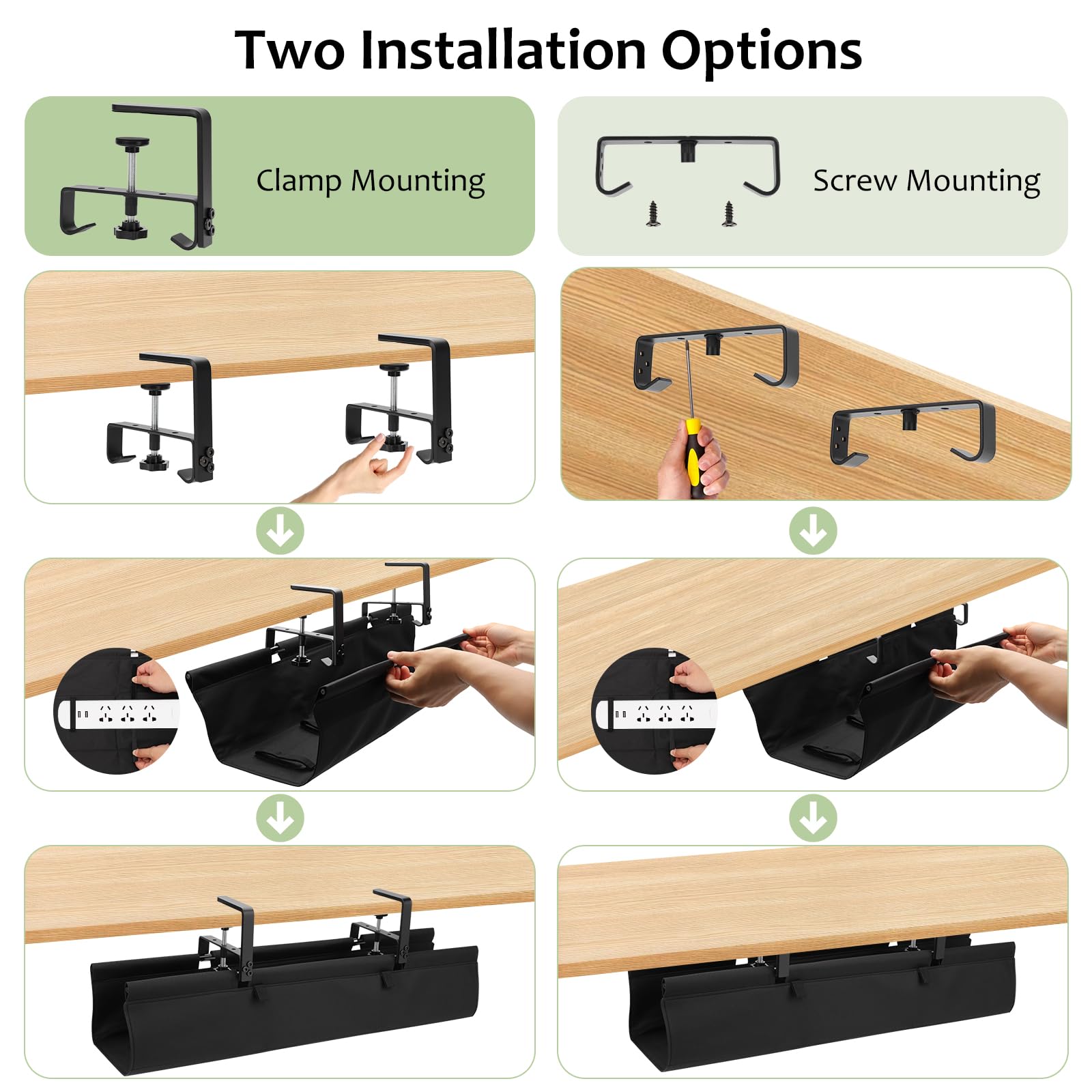 Lot de Cable Management, 90cm Rangement Cable Bureau sous Table Sans Perçage, Passe Cable Bureau Grande Capacité pour La Gestion des Câbles et des Multiprises