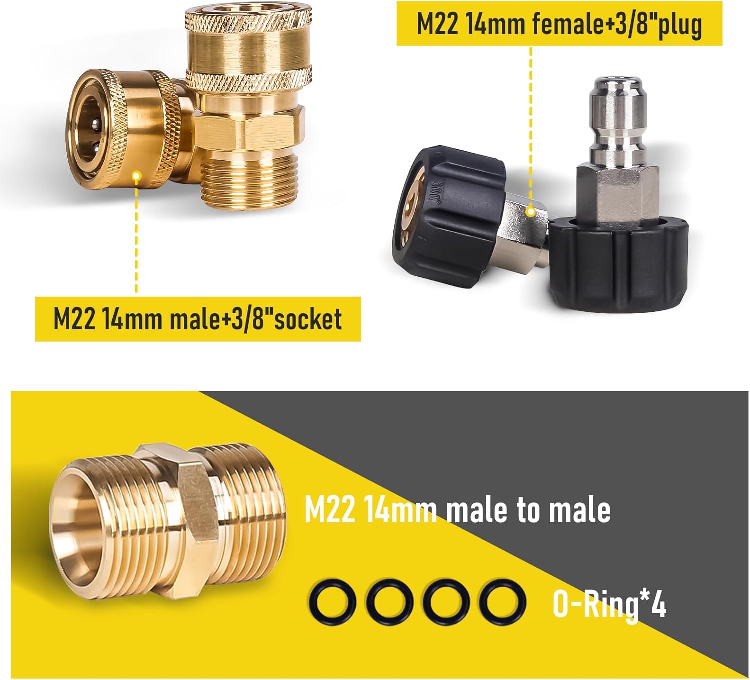 Aceup Energy Pressure Washer Hose 50 FT x1/4" with M22 Fitting Quick Connect Kits, Flexible, Kink Resistant - 3200PSI