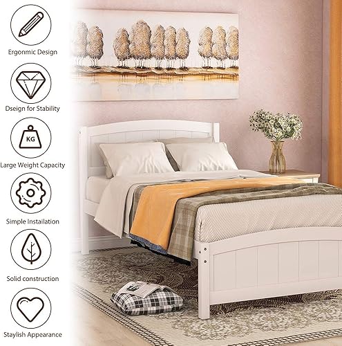 Miniatura 3 de Cama de plataforma de madera marco de cama individual Rockjame con cabecero estribo y soporte de 10 listones de madera aspecto duradero y agradable
