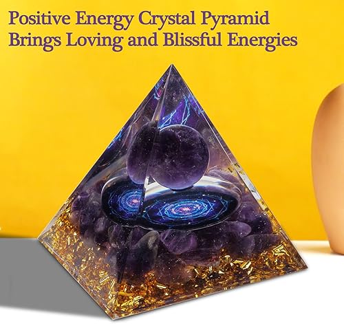 Miniatura 5 de Lmcheny Pirámide de orgón, pirámides de cristal de orgonita con amatista, pirámide de orgón de organito, pirámide de cristal curativo natural para