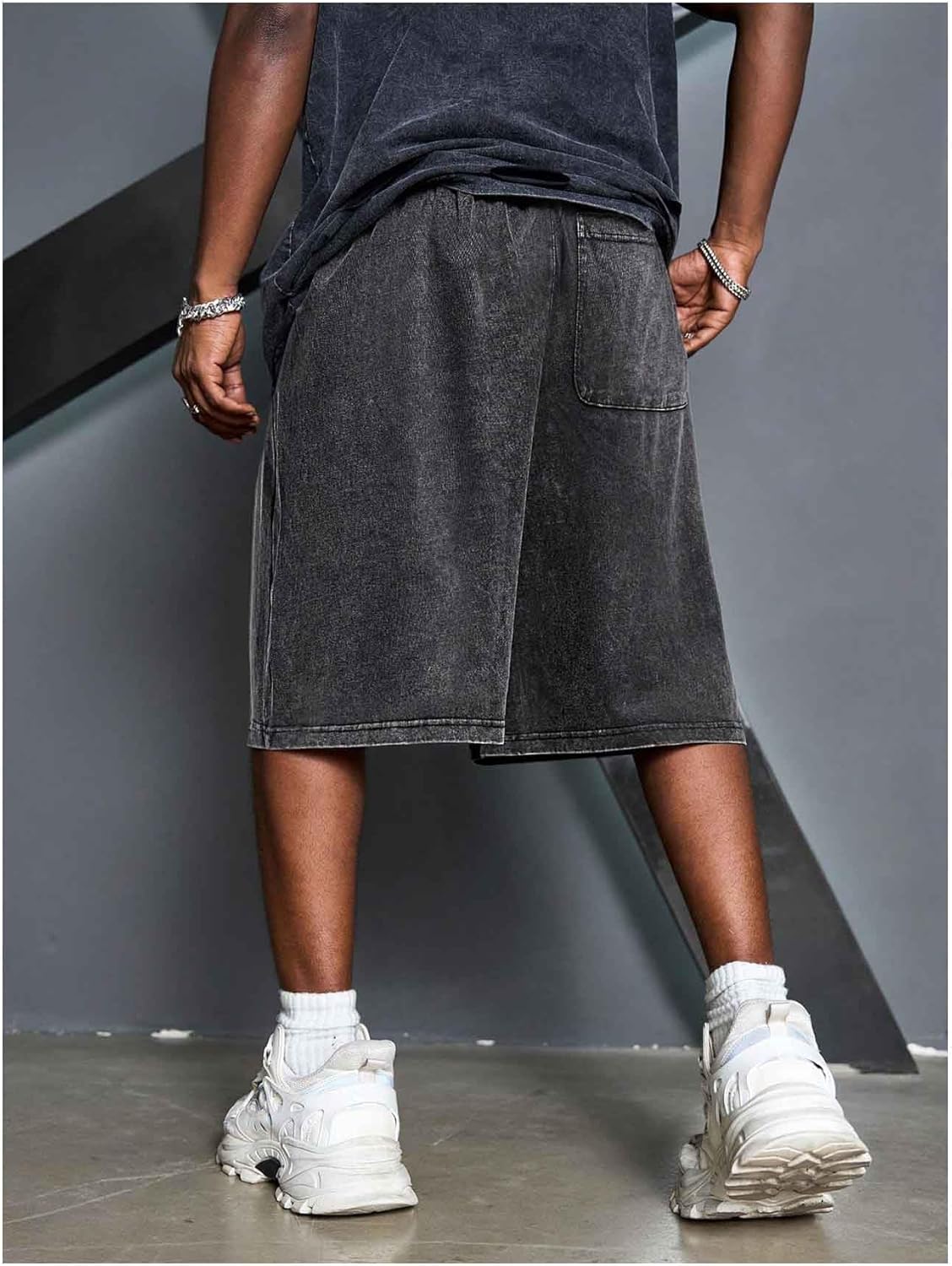 OYOANGLE Men's Vintage Jean Shorts Drawstring Waist Baggy Jorts Long Denim Shorts with Pocket Streetwear - Image 2