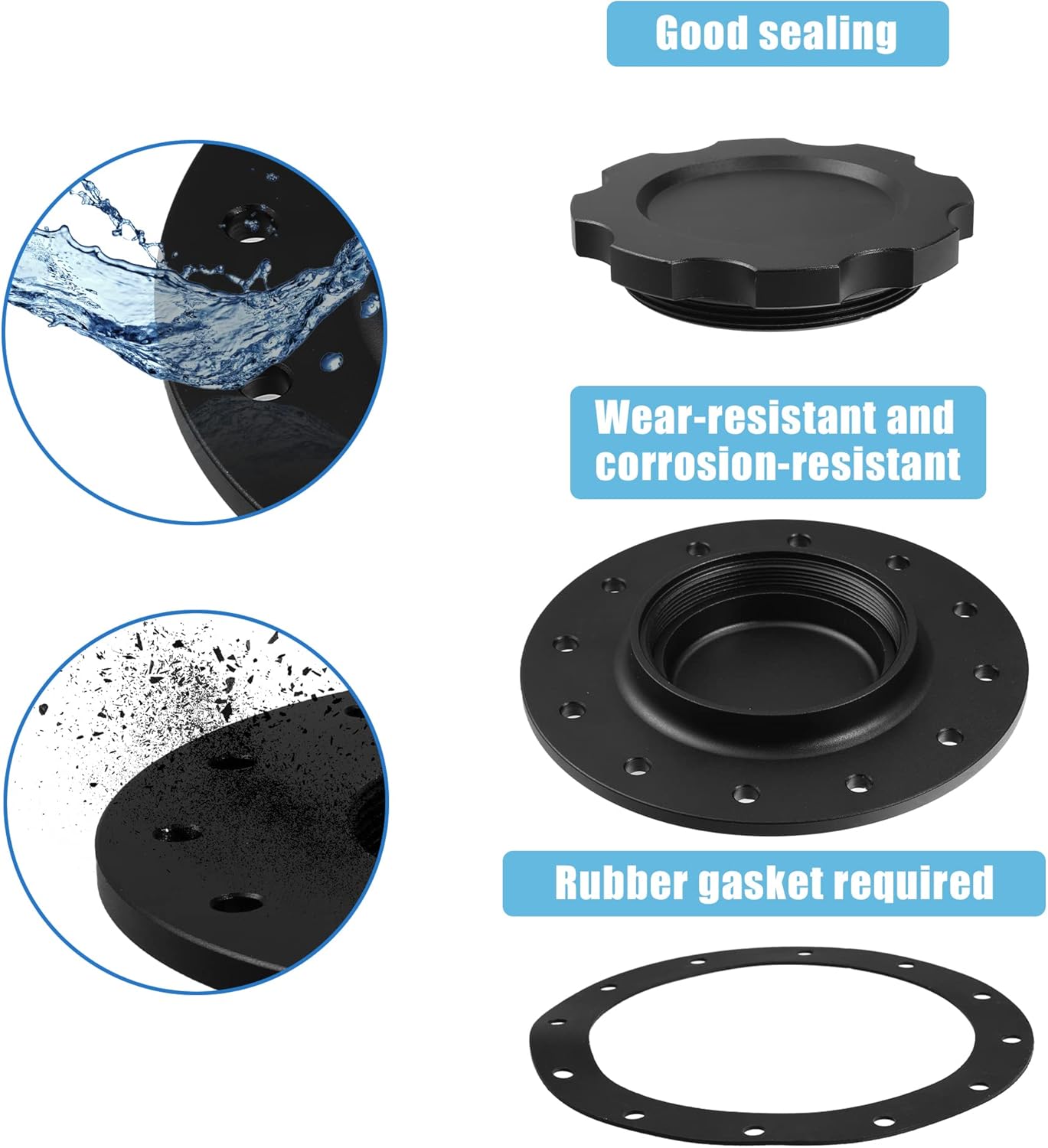 X AUTOHAUX 1 Set Aluminum Easy Fill Fuel Cell Cap with 12 Bolting Holes Cell Bung Black Billet Fuel Cell Cap with Gasket