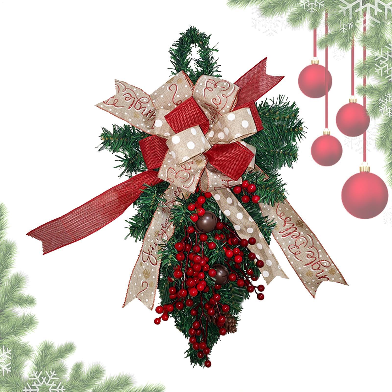 Couronne de Noël sans perte d'aiguilles pour porte et escalier de 60cm