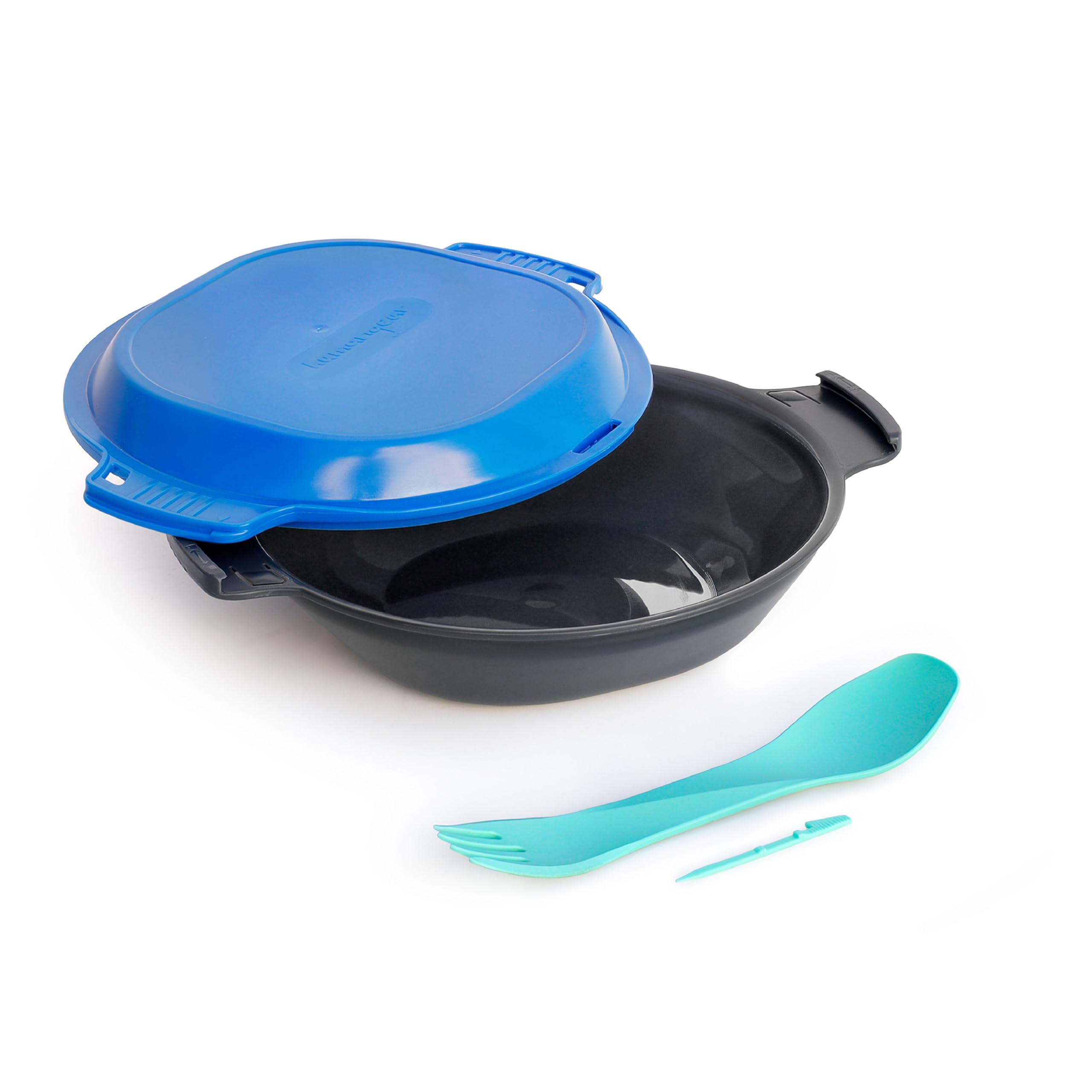 humangear GoKit Light: 5-Tool Lightweight Camping Mess Kit with Camping Plate, Bowl, Utensil, and Toothpick - Ideal On-The-Go Camping Solution, Charcoal/Blue