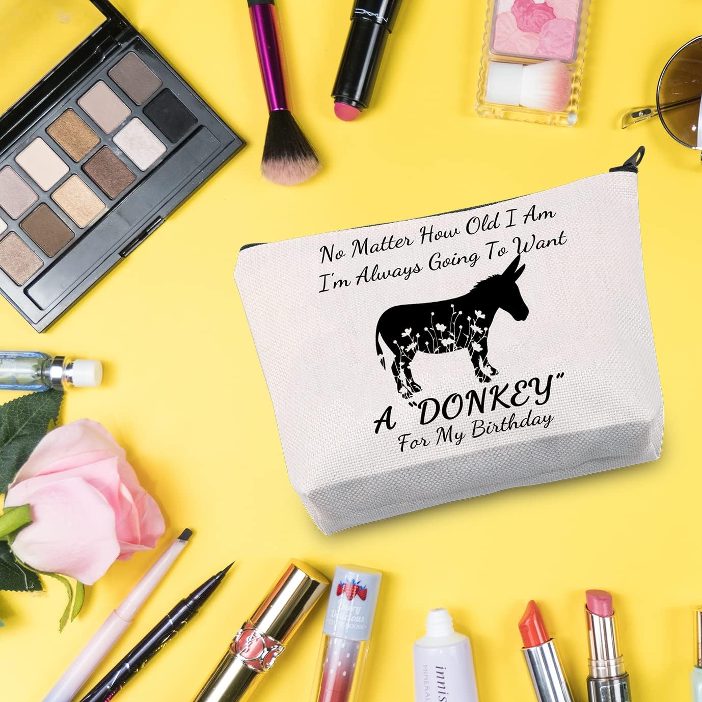 G2TUP Donkey Lover Gift No Matter How Old I Am Always Want A Donkey Makeup Bag Crazy Donkey Lady Cosmetic Bag Donkey Themed Gift Zipper Travel Bag (Want A Donkey White Bag 1.0) - Image 5