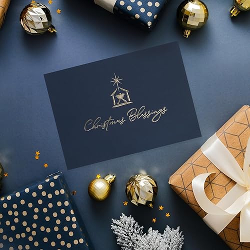 Miniatura 5 de Masterpiece - Juego de 15 tarjetas de bendiciones de Navidad en caja con detalles de lámina dorada y sobres forrados de papel de aluminio a juego,