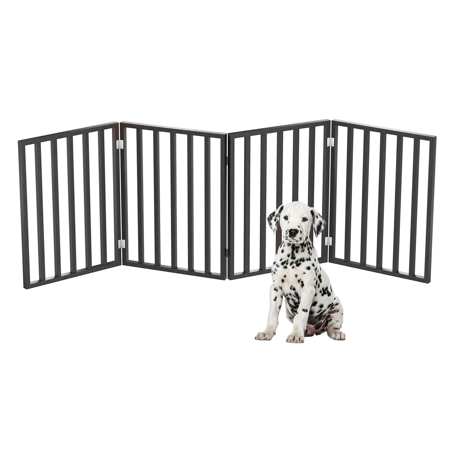 Pet Gate - 4-Panel Indoor Foldable Dog Fence for Stairs, Hallways, or Doorways - 72x24-Inch Wood Freestanding Dog Gates by PETMAKER (Black) Black 4 Panel