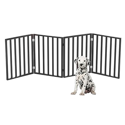 Pet Gate - 4-Panel Indoor Foldable Dog Fence for Stairs, Hallways, or Doorways - 72x24-Inch Wood Freestanding Dog Gates by PETMAKER (Black)