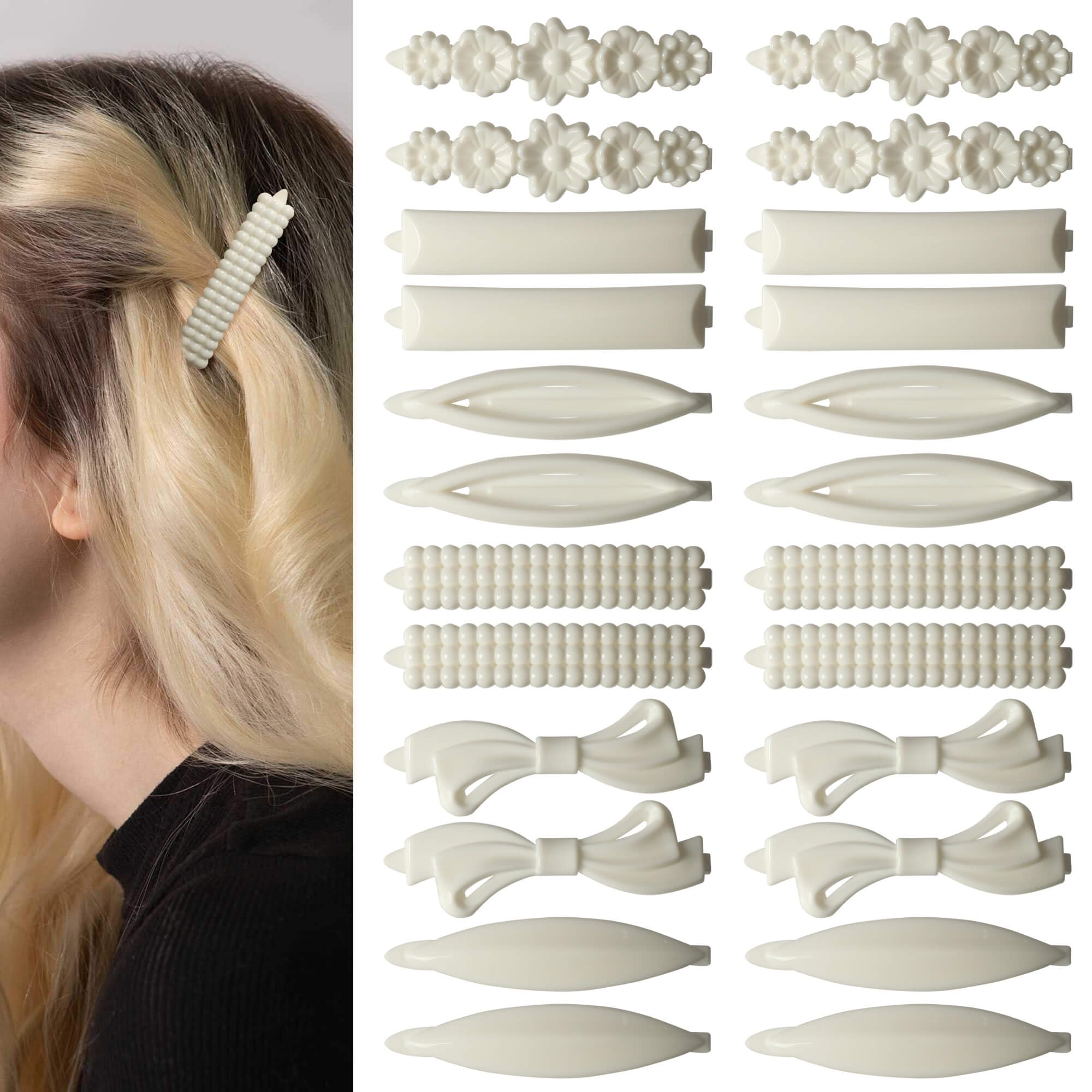Set di 24 fermagli per capelli per donne e ragazze, accessori per capelli spessi e sottili, piccoli, bianchi