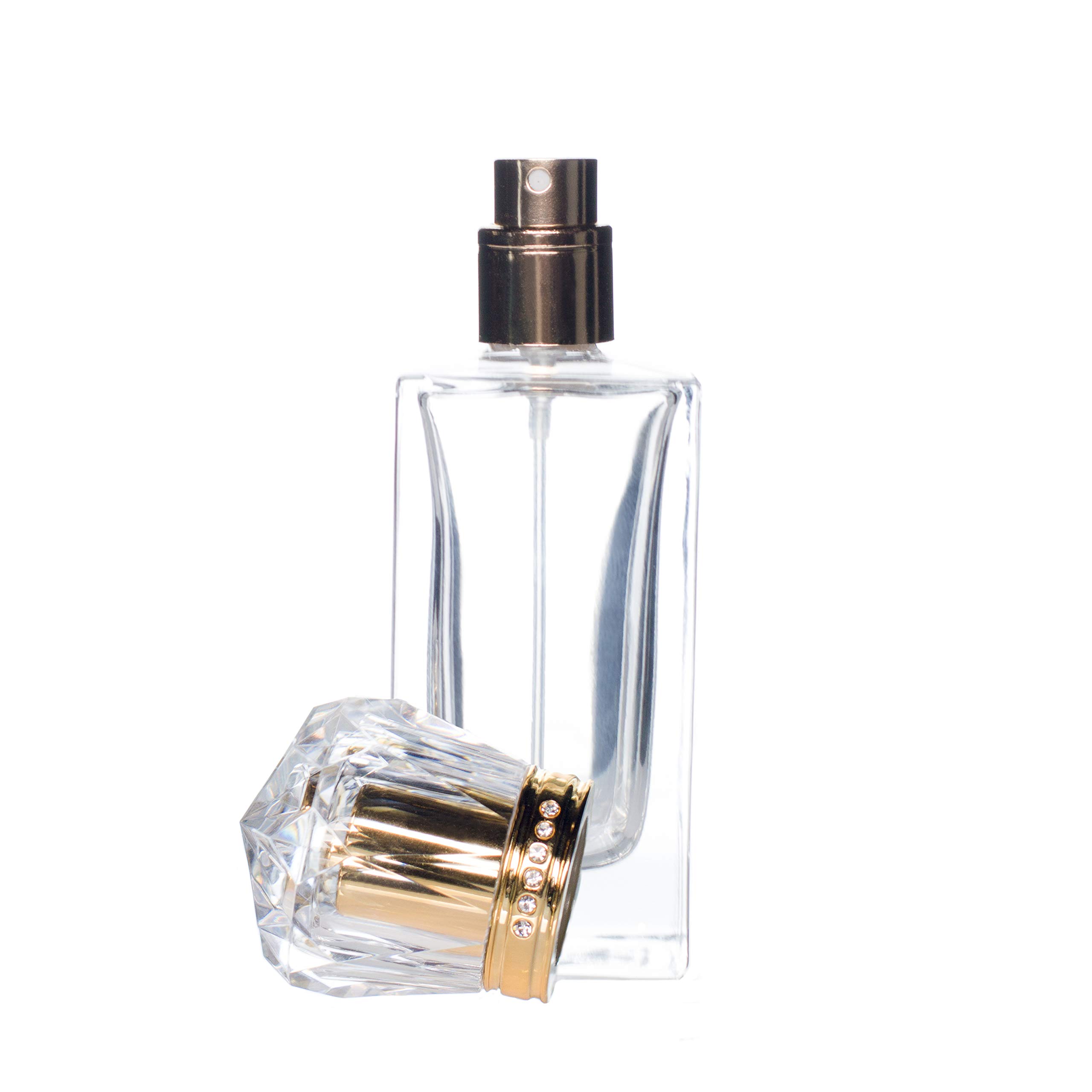 Zénitude Glassworks Gold 50Ml Empty Glass Perfume Spray Bottle Atomiser Refillable Crystal Cap (Gold)