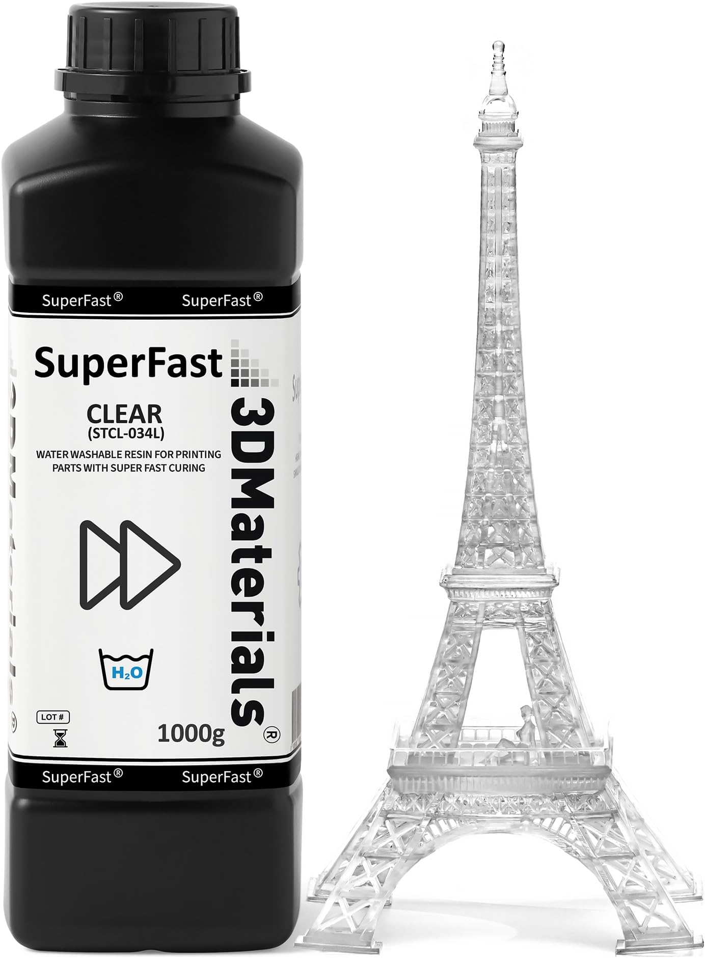 SuperFast 4K 3D Printer Resin Water Washable, 50um Print in 0.6 sec, Made in Korea by 3DMaterials (1000g, Clear)