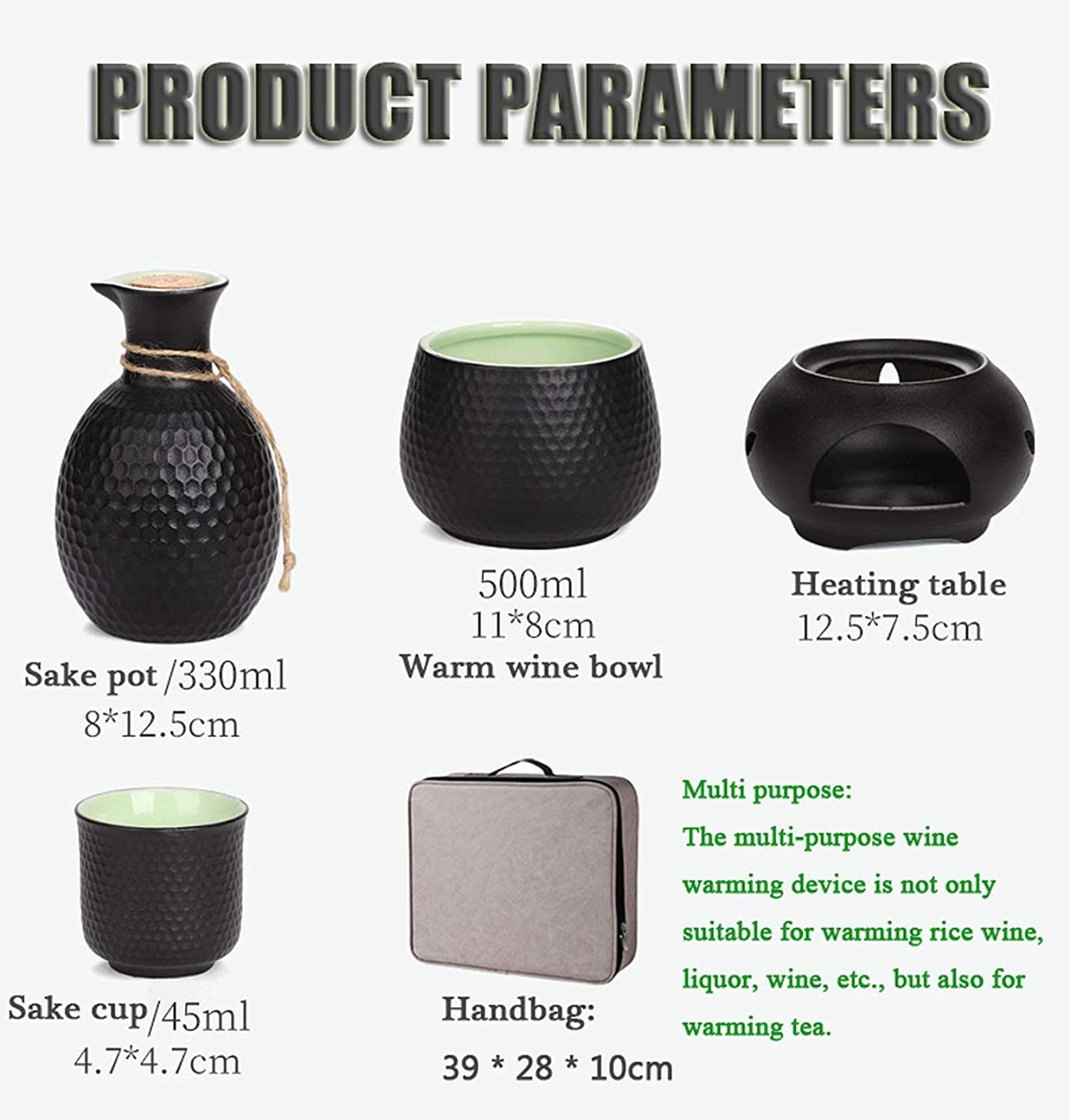Japanisches Sake-Set (komplett), traditionelles Japanisches Porzellan für heißen Sake, Sakeflasche, Sakebecher, Weinwärmer, Heißweinkanne, Haushaltsset, Weinkanne