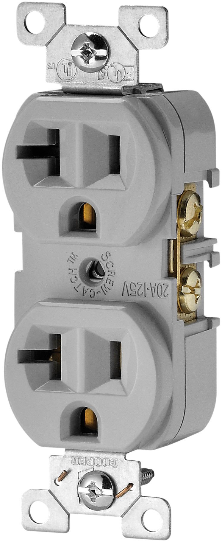 EATON Wiring CR20GY-SP-L Commercial Grade Straight Blade Duplex Receptacle with 20-Amp, 125-Volt, 5-20-NEMA Rating, Gray