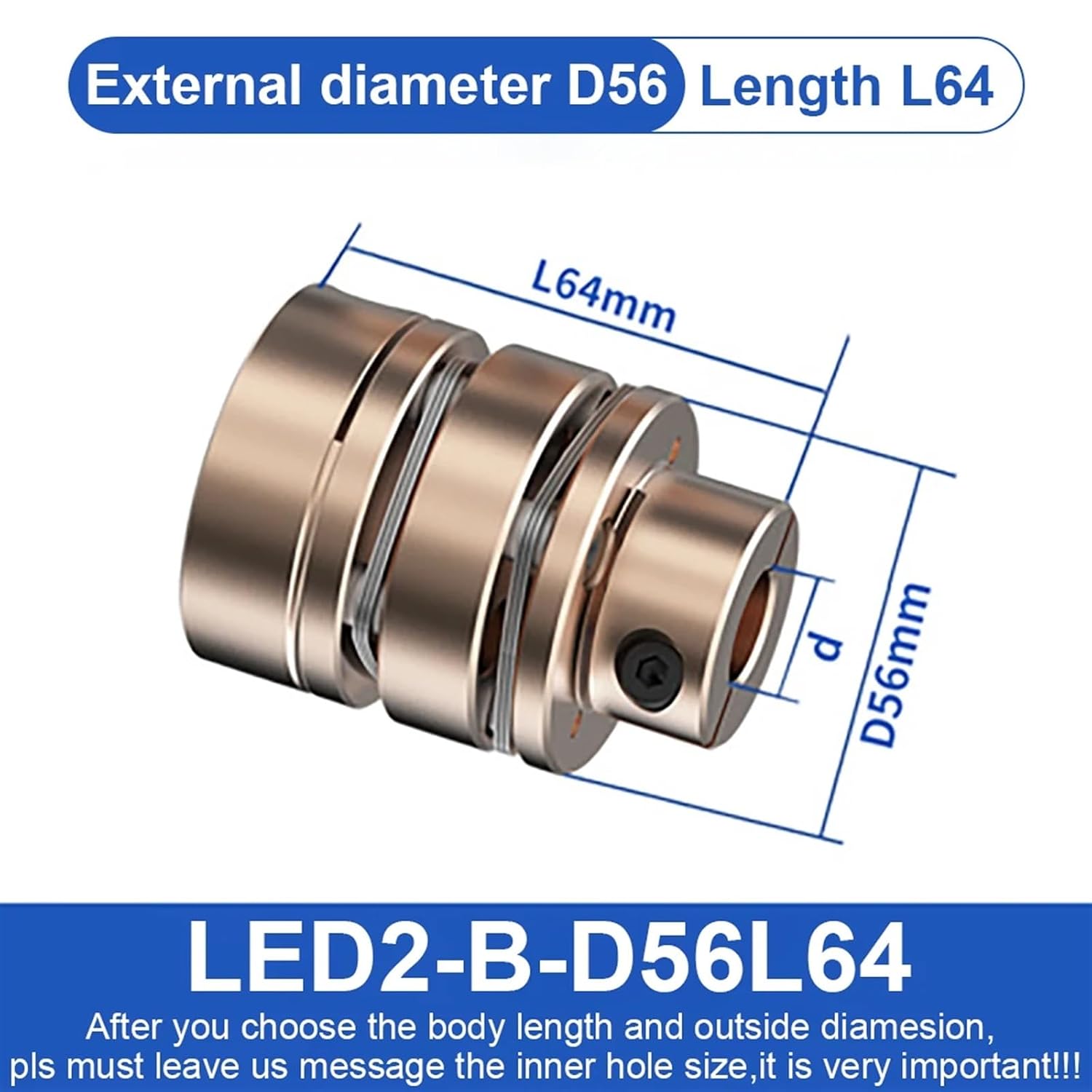 Flange Coupling D56L45/64 Flexible Motor Shaft Coupler Aluminium Diaphragms Universal Joint 1Pcs(LED1-B-D56L45-12X19)