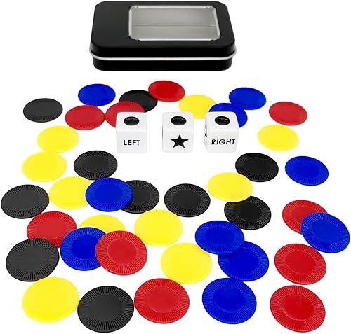 Miniatura 3 de Ahoper - Juego de dados izquierda-derecha-centro Prime Set con 3 dados + 40 fichas. Izquierda en el producto significa pasar 1 ficha a la izquierda,