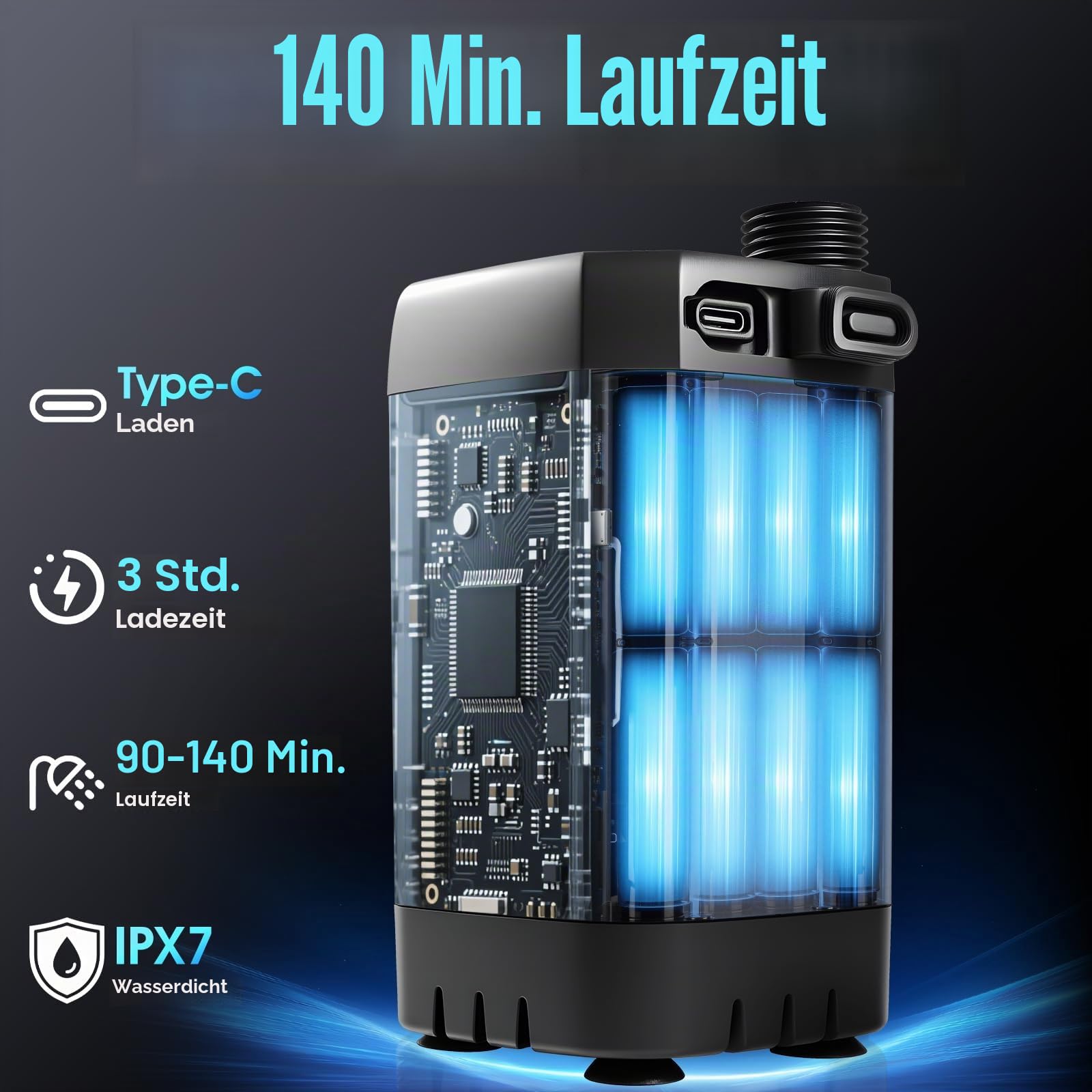 Tragbare Dusche mit Heizung, tragbare Dusche für Camping mit 2000 W Auto-Off-Heizung, 4 Sprühmodi, hält 140 Minuten, LED-Display, tragbare Duschpumpe, Outdoor-Dusche für Camping, Wandern, Reisen, Auto