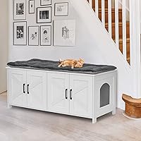 Vista 24 de Homhedy - Caja de arena para gatos, muebles de madera para baño de gatos con puerta de granero, casa para mascotas, se adapta a la mayoría de cajas