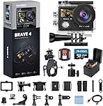 AKASO Brave 4 Action Camera 4K 30fps with 128GB MicroSDXC Card 20MP Ultra HD 131FT Waterproof Underwater Camera EIS WiFi Remote Control 5X Zoom Sport Cameras with Bicycle Accessories Kit Bundle