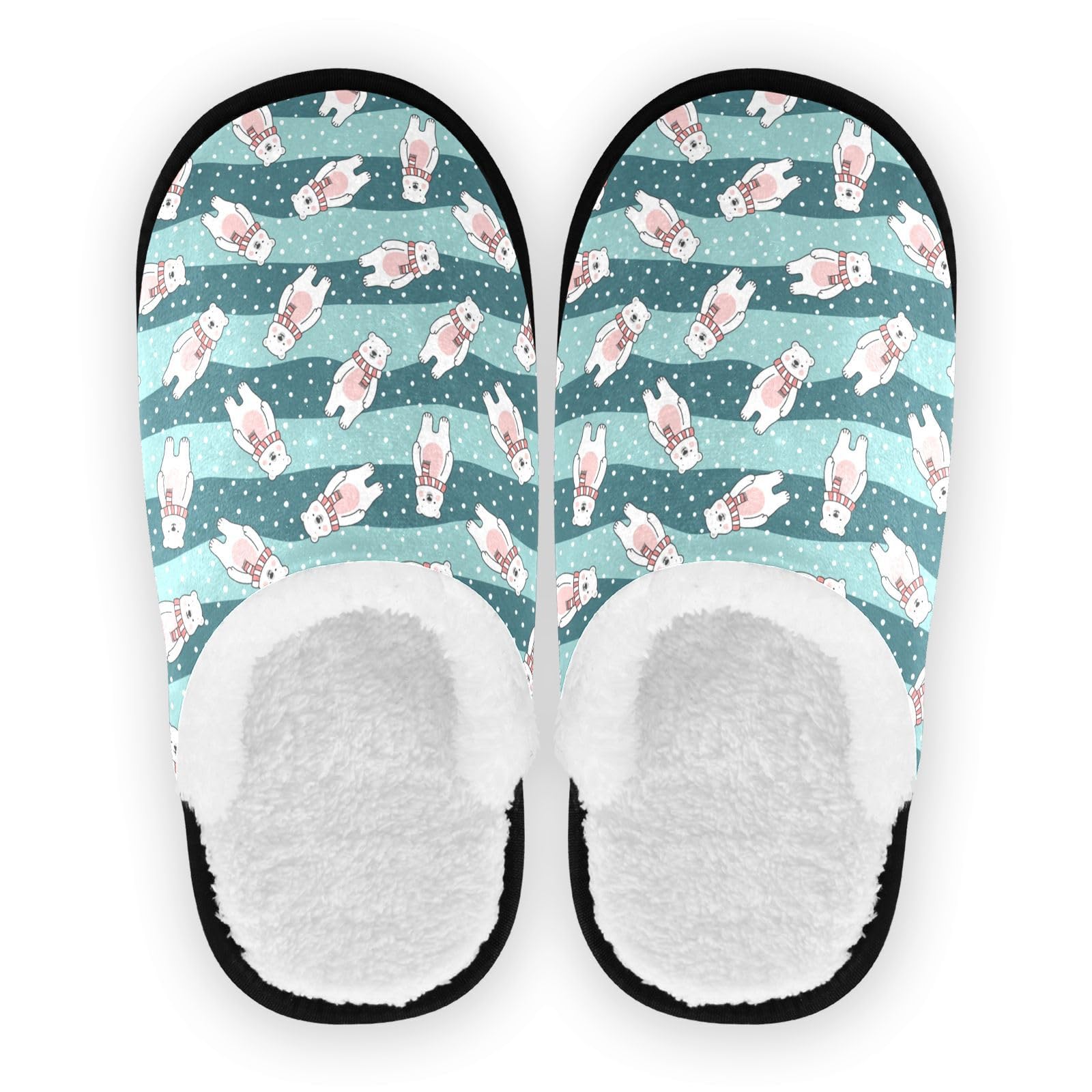 Ajusmeau Winter Polar Bear Cozy Slippers for Women Men Indoor Washable Fuzzy House Shoes with Anti-Skid Sole