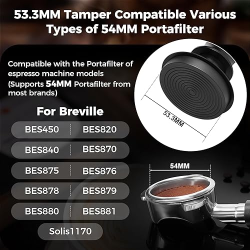 Vista 66 de IKAPE Manipulador de café expreso de 2.008 in, manipulador de café barista prémium con resorte calibrado, base de acero inoxidable 100% plana