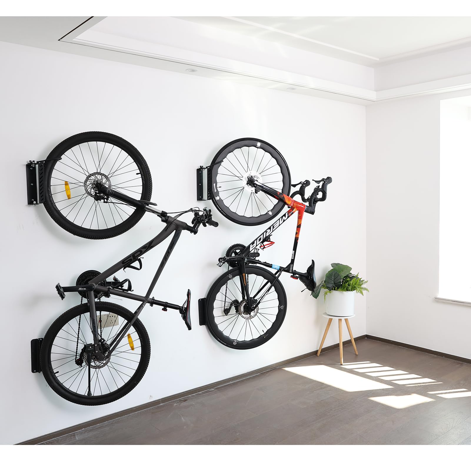 PHUNAYA Soporte de pared vertical para bicicleta, ganchos giratorios para garaje, soporte de bicicleta, ganchos de bicicleta, almacenamiento de jardín interior y exterior, 1 paquete
