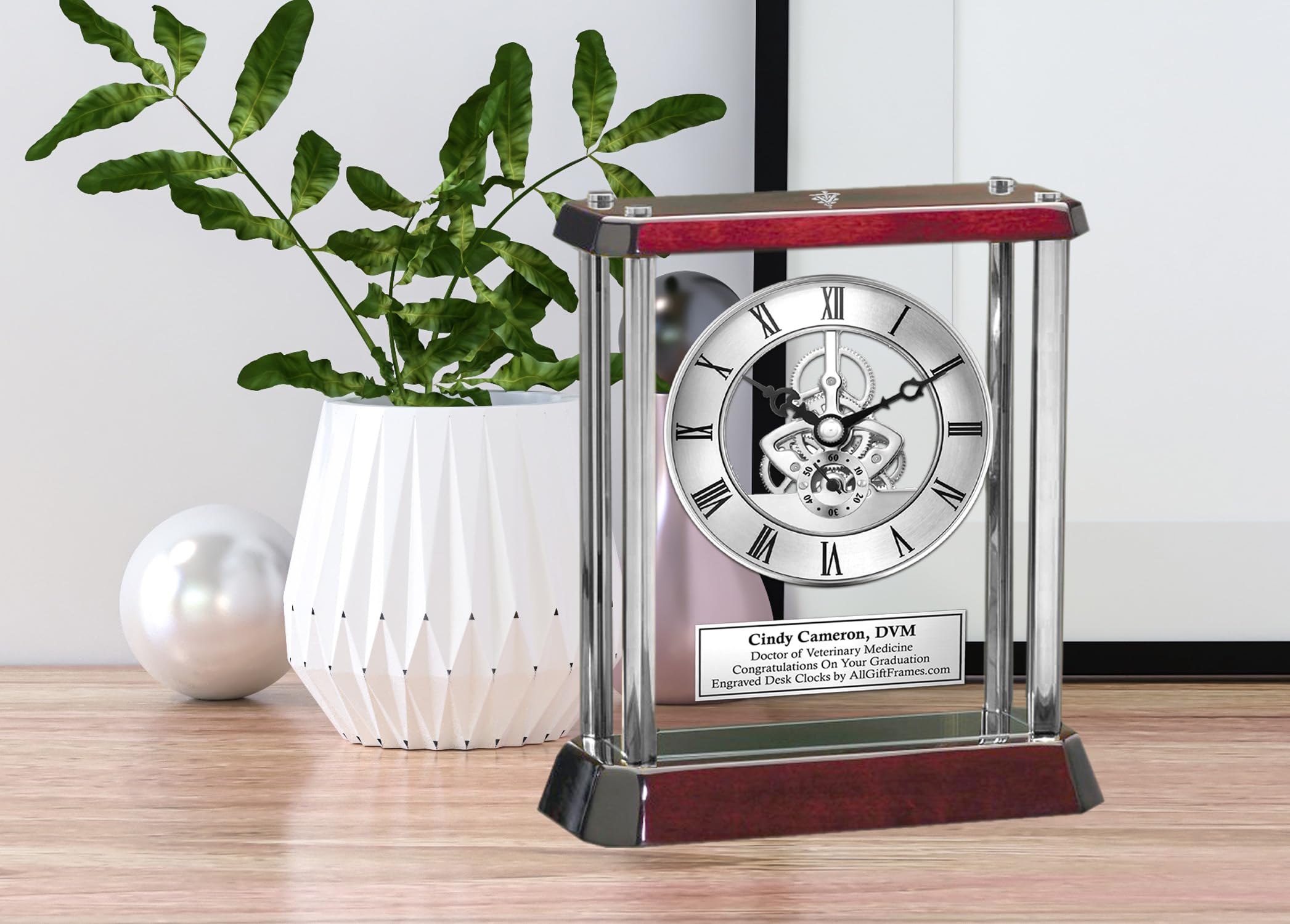 AllGiftFrames Silver Column Gear Engraved 3D Veterinary Logo Plaque Sculpture Doctor Veterinary Medicine Graduation School Retirement Gift Award Monument DMV Graduate Student