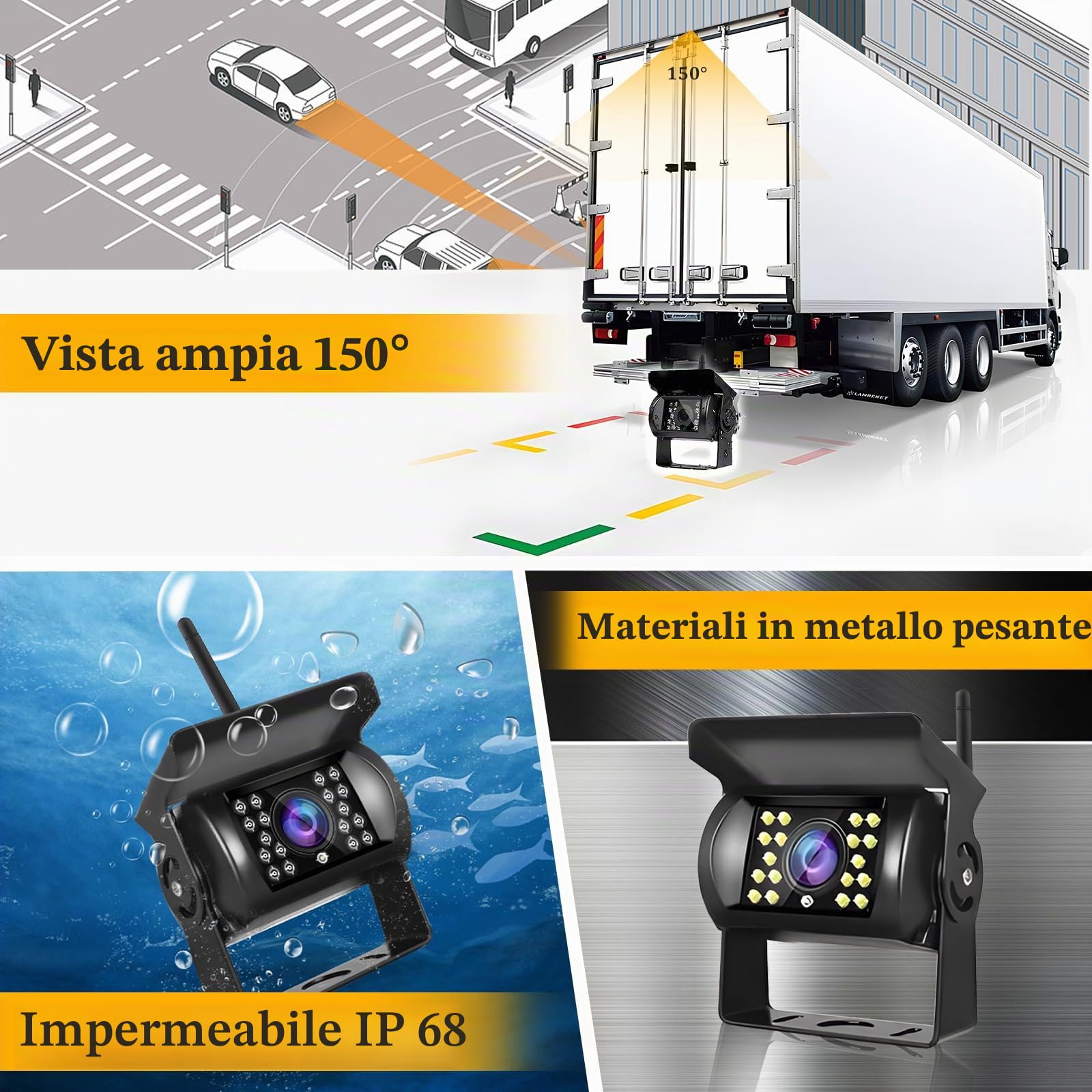 Hikity Retrocamera Wireless HD 1080P Con Monitor LCD Da 7 Pollici, IP69 Impermeabile, Visione Notturna, Per Camion, Camper, Roulotte E Bus