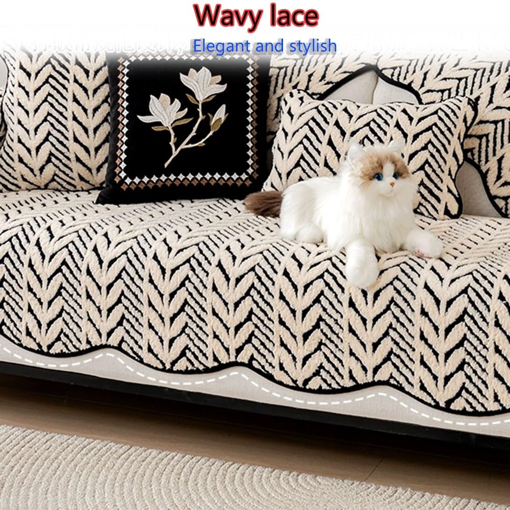 Noir Housse Canapé Les Vagues Housse De Canapé Doux Housses De Coussin Antidérapant Couverture De Canapé Protection Lavable Housse De Protection Pour Chien Couvre Canapé(Black,90x240cm(35x94in