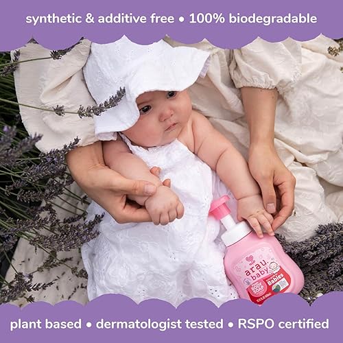 Miniatura 3 de Arau Baby Jabón corporal de espuma con aroma a lavanda, jabón natural a base de plantas, sin fragancia ni aditivos artificiales, suave para la piel