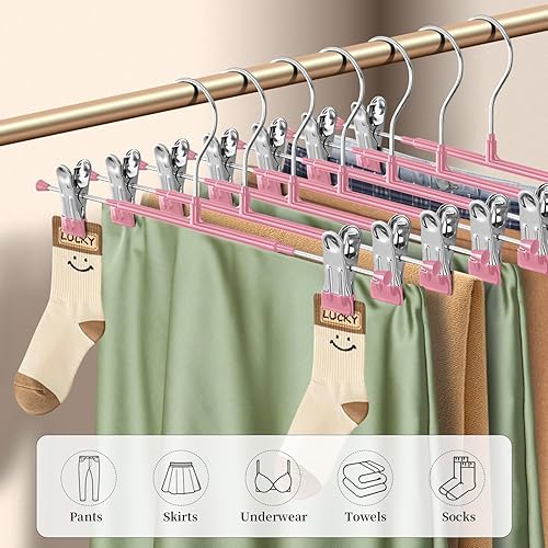 Miniatura 30 de Perchas para pantalones con clips para mujer, paquete de 20 perchas ajustables y resistentes que ahorran espacio para faldas, pantalones negro