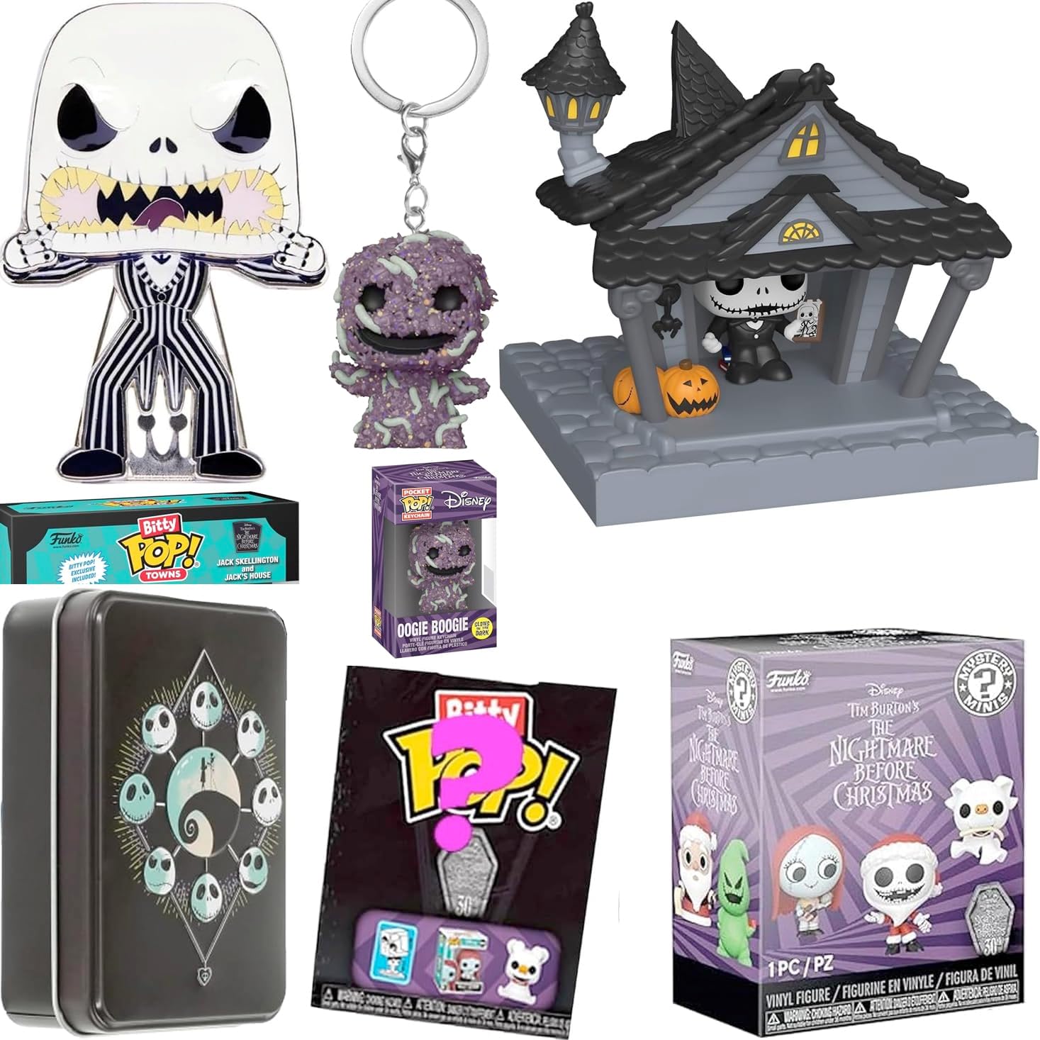 Treasure Jack Skellington Figure Nightmare Before Christmas Town House Halloweentown Fright Character + Pop! Oogie Boogie + Blind Box 6 Items