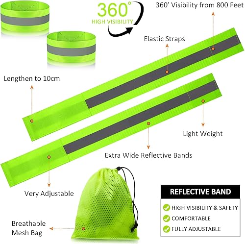 Miniatura 3 de Skylety 4 bandas reflectantes de alta visibilidad, bandas reflectoras de neón, bandas de cinta reflectante, equipo de correr para mujeres y hombres,