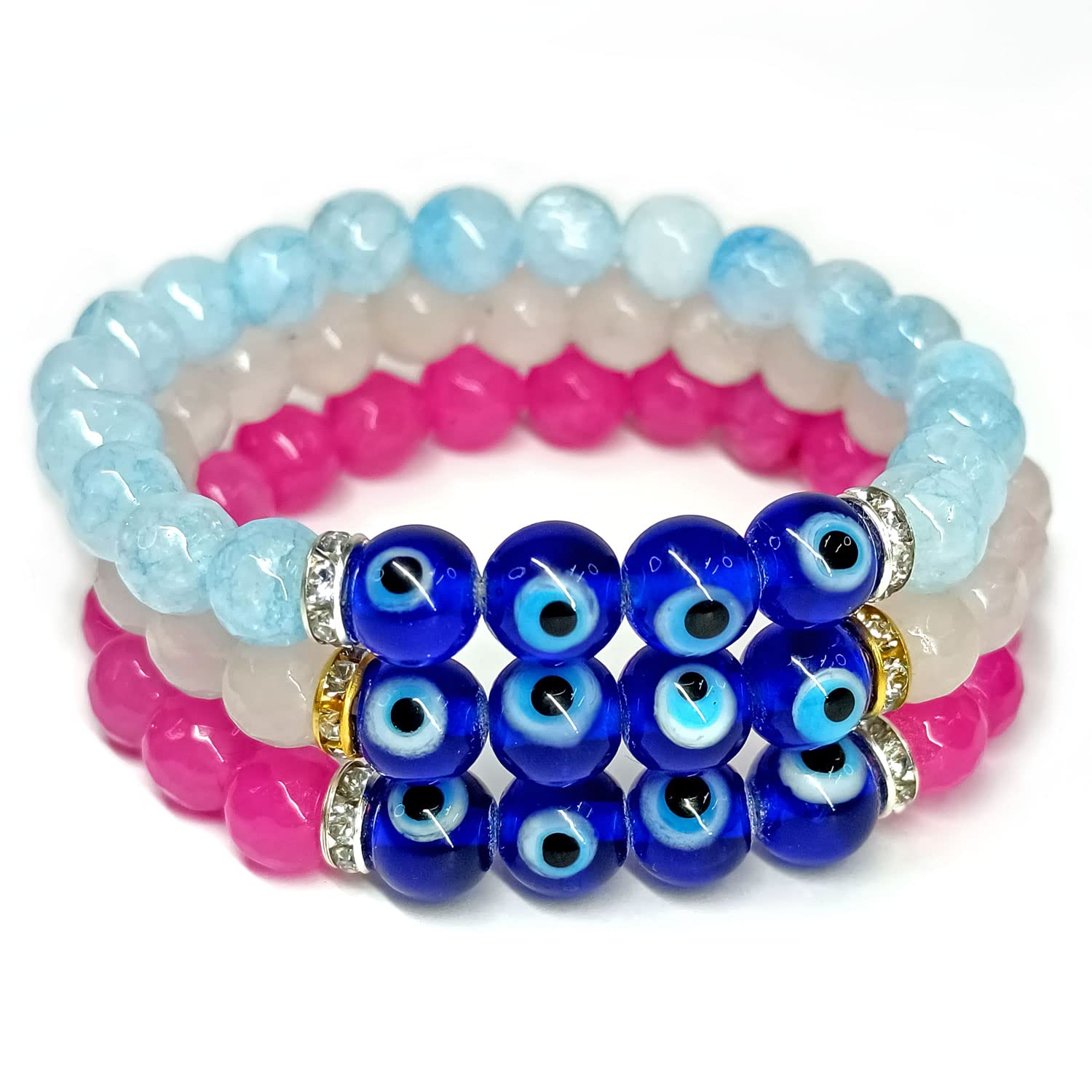 DAIVYA WELLNESS Jewellery Bracelets (Pack of 3 Bracelet) : Evil Eye Bracelets with Natural Gem Stone Reiki Healing Combo Pack (Aquamarine + Rose Quartz + White Howlite with Evil Eye) (B0C5MR3WNK) Amazon Price History, Amazon Price Tracker