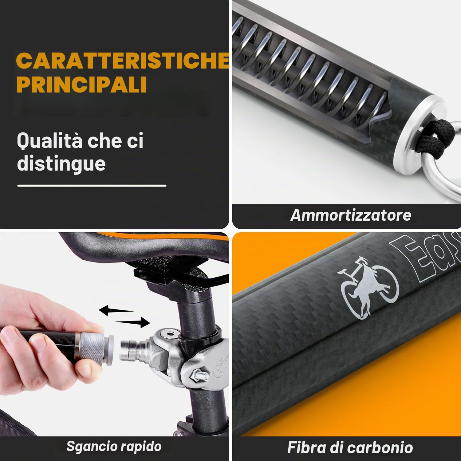 V2.0 - Guinzaglio per cani da bicicletta girevole a 180° - ammortizzatori e meccanismo di attacco rapido | Fibra di carbonio Staccabile, regolabile per una guida più fluida