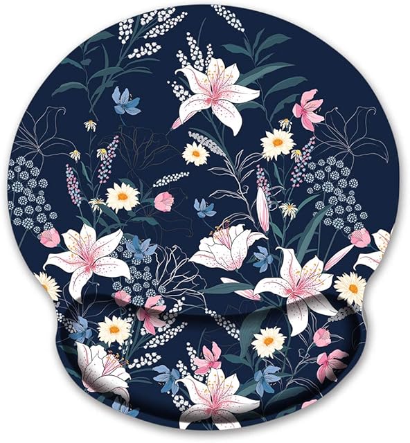 Audimi Floral Mouse Pad with Wrist Rest Support Botanical Flowers Mouse Mat Non-Slip Rubber Base for Laptop PC Office Working Gaming
