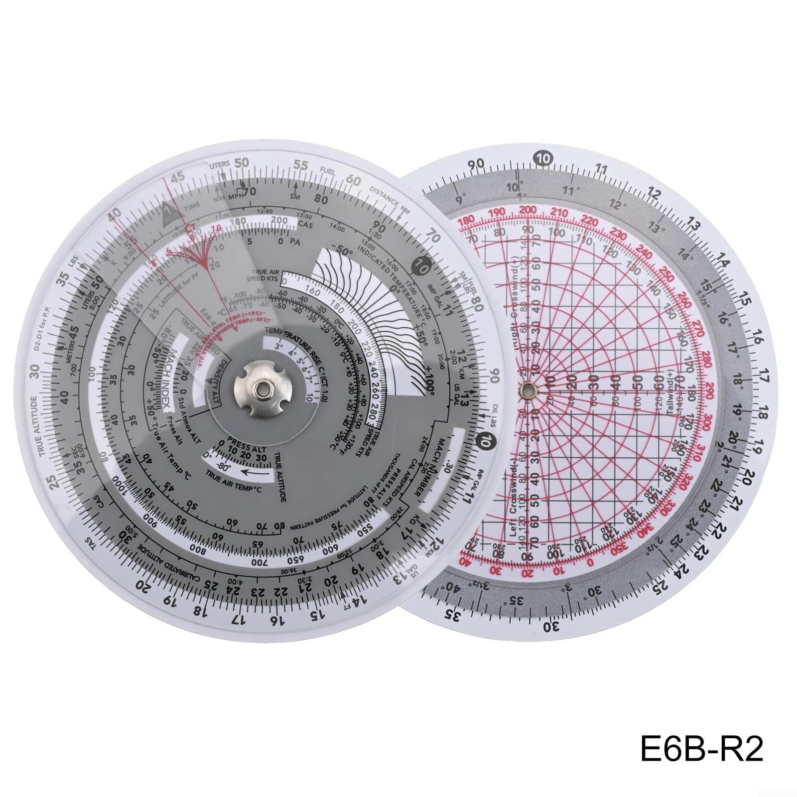 Computer di volo E6B-R Plotter aeronautico in plastica da 15,2 cm con calcolo laterale del vento per allenamento di volo, compatibile con funzioni di scorrimento E6-B (E6B-R2)