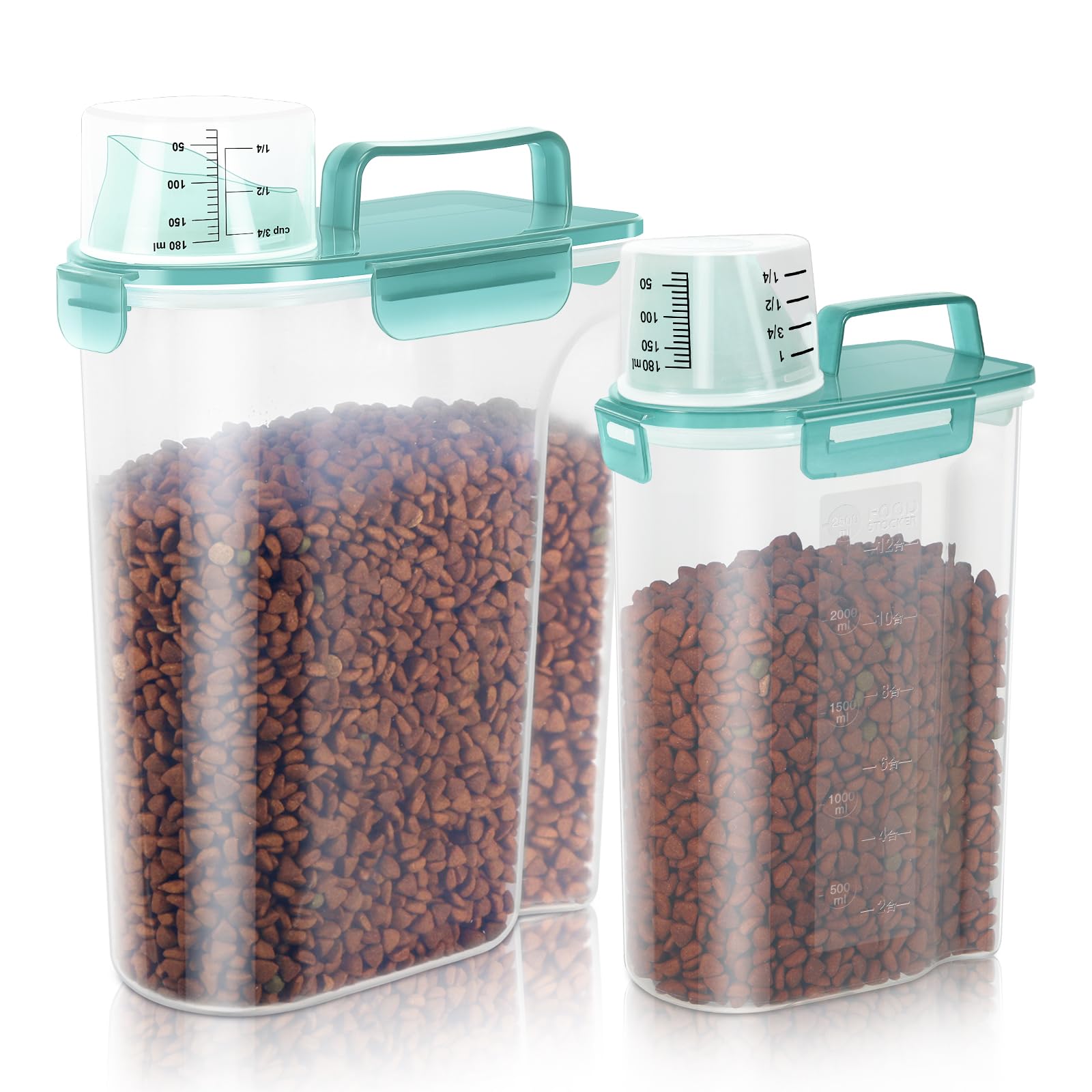 LEAWALK 3+5Lbs Airtight Dog Cat Pet Food Storage Container (Clear Blue)