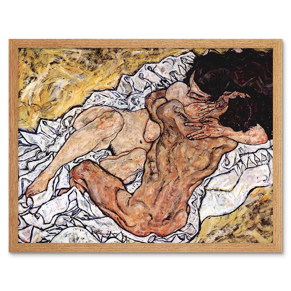 Wee Blue Coo Egon Schiele The Embrace Old Master Painting Art Print Framed Poster Wall Decor 12X16 Inch
