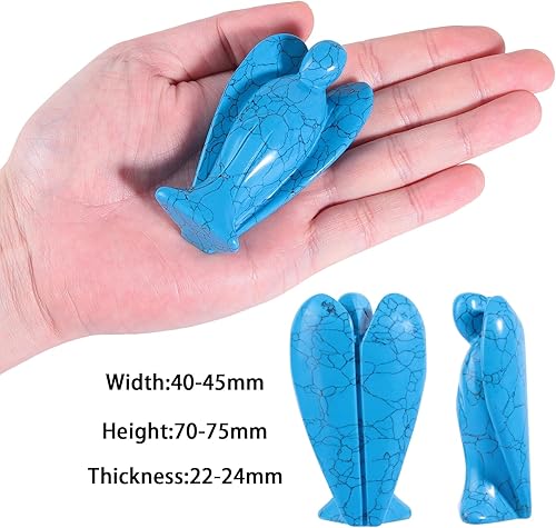 Miniatura 2 de mookaitedecor Figura de ángel guardián de bolsillo de cristal turquesa de howlita azul, estatua curativa tallada de 3 pulgadas