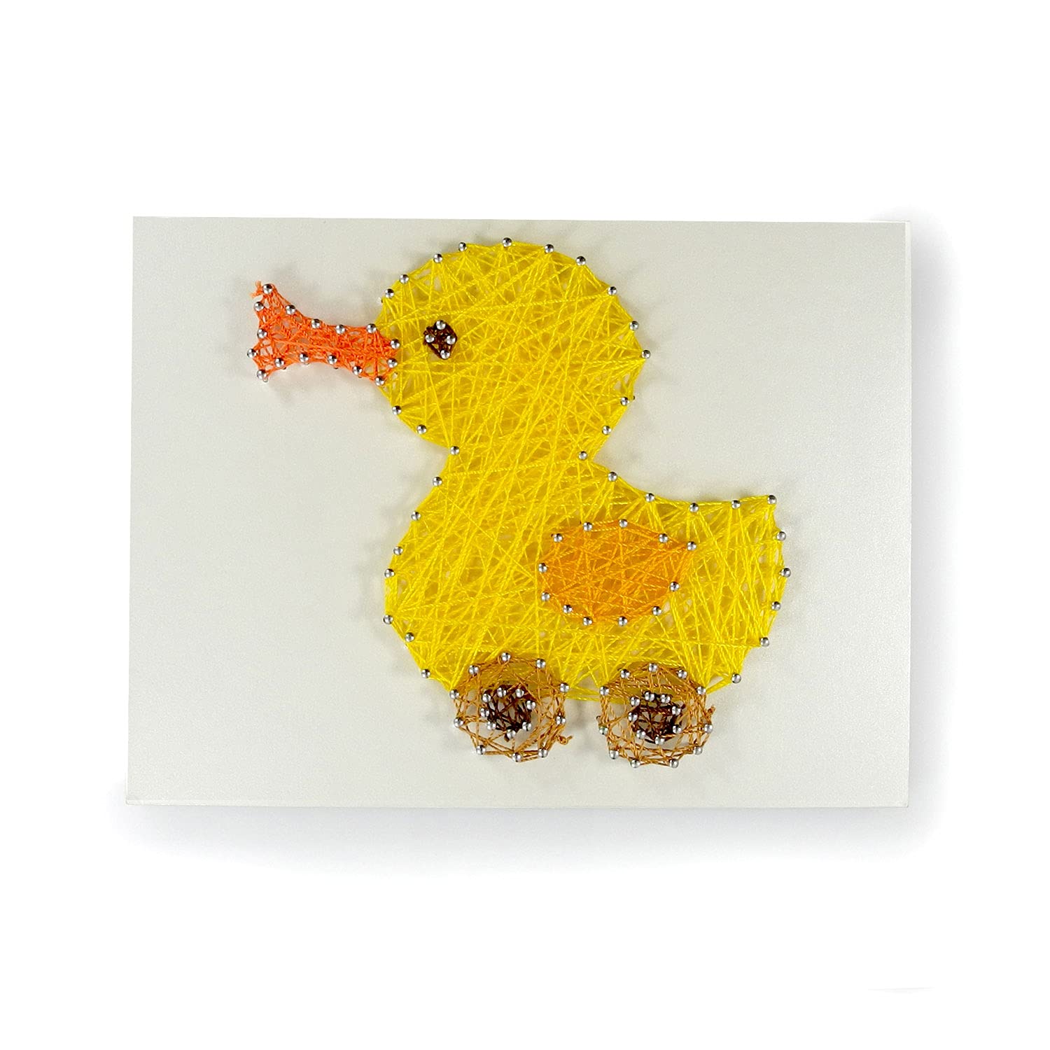 pracht creatives hobby gmbh 6029-15041 Thread Picture Duck Approx. 15 x 20 cm Small String Art Picture Complete Set with Thread, Metal Nails, Tools, Stencil and Wooden Plate Multi-Coloured