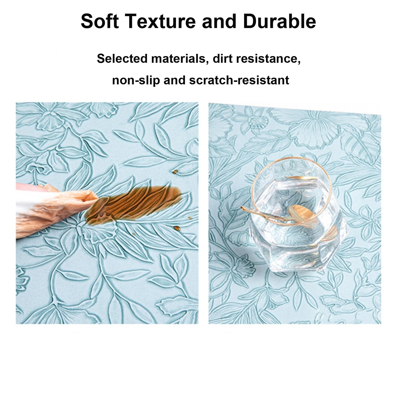 Tovagliette in pelle, set da 4/6, impermeabili e lavabili, con motivo floreale in rilievo, moderne tovagliette per cucina/sala da pranzo/feste/esterno(Grigio,Set of 6)