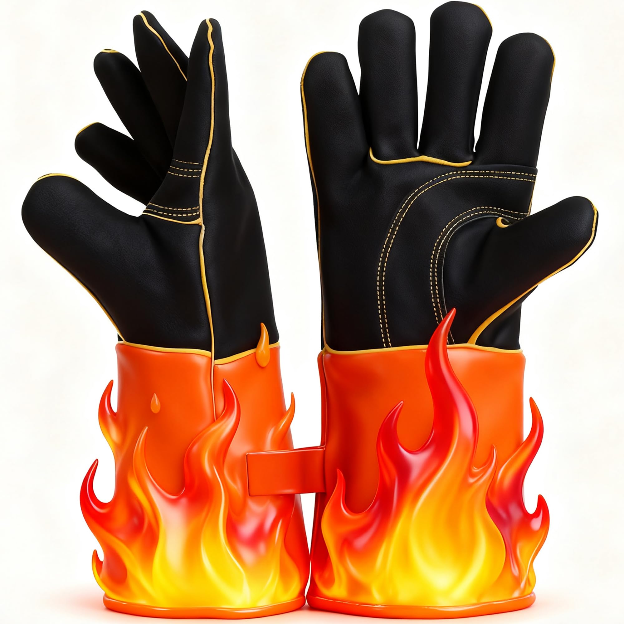 SUQ Guantes de Barbacoa de Cuero Resistentes al Calor, Guantes de Chimenea, Guantes de Horno, Guantes de protección contra el Calor a Prueba de Fuego, Guantes de Soldadura, Jardinería