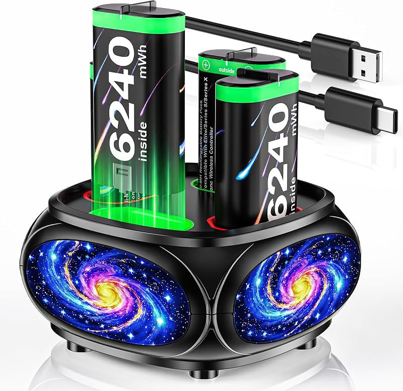 Rechargeable-Controller-Battery-Pack-for-Xbox Series S|X/Xbox One S/X/Elite | 4x6240mWh Battery Pack for Xbox Wireless Controller with Charger Station, Rechargeable Batteries for Xbox with Fast Charging