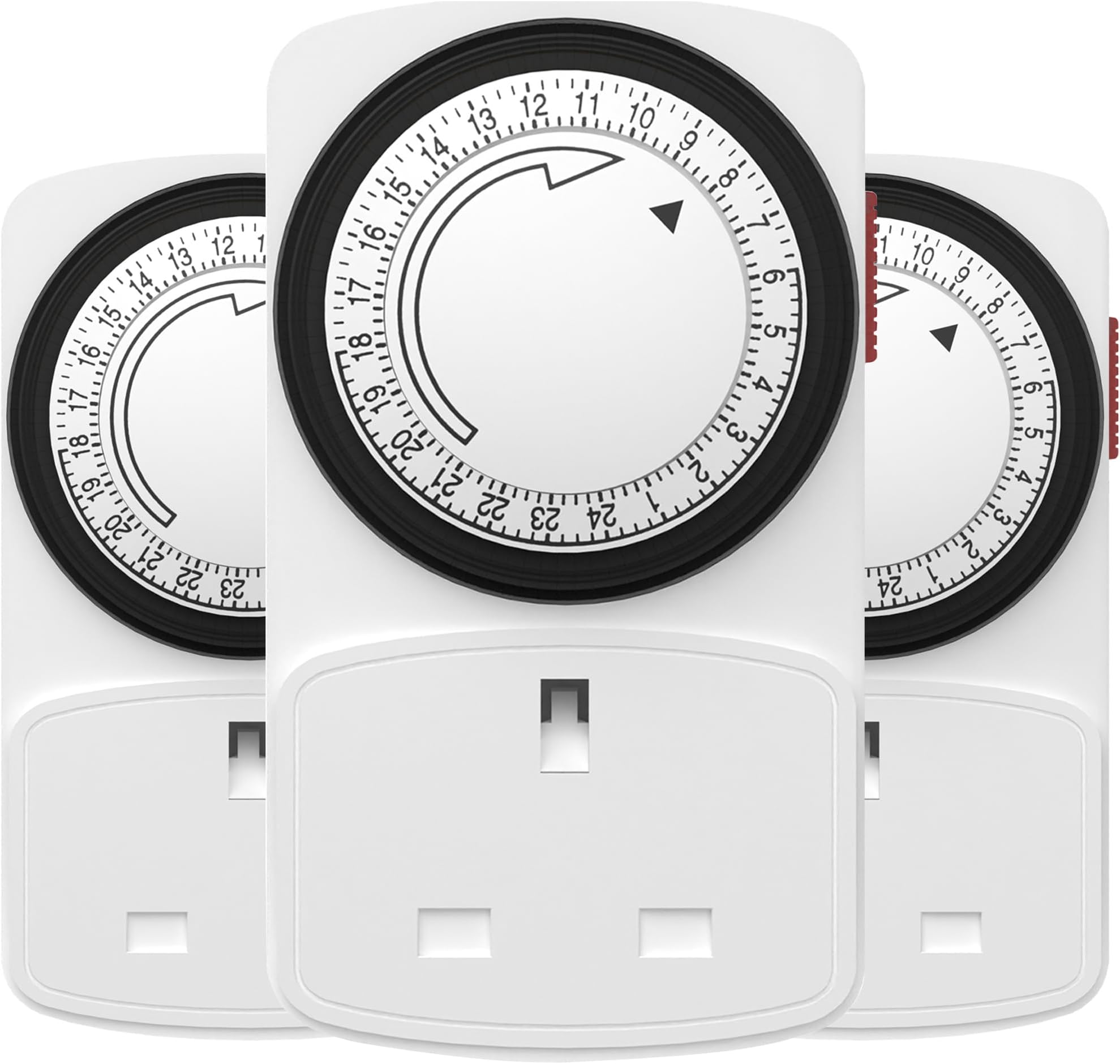 HBN Mechanical Timer Plug Socket, 24 Hour Segment Programmable Energy Saving Plug-in Timer Switch for Lights and Home Appliances (13A/3120W, 3 Pack)